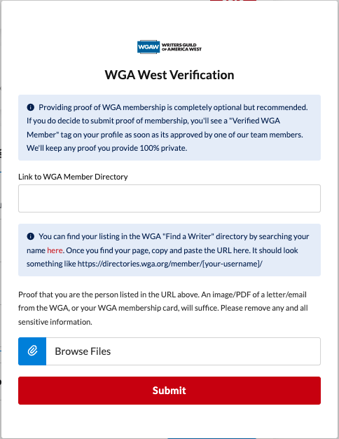 New to Coverfly: WGA Verification